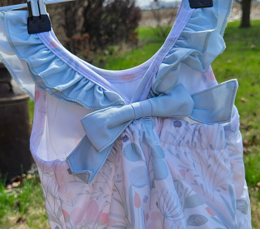 Blue floral ruffled swimsuit