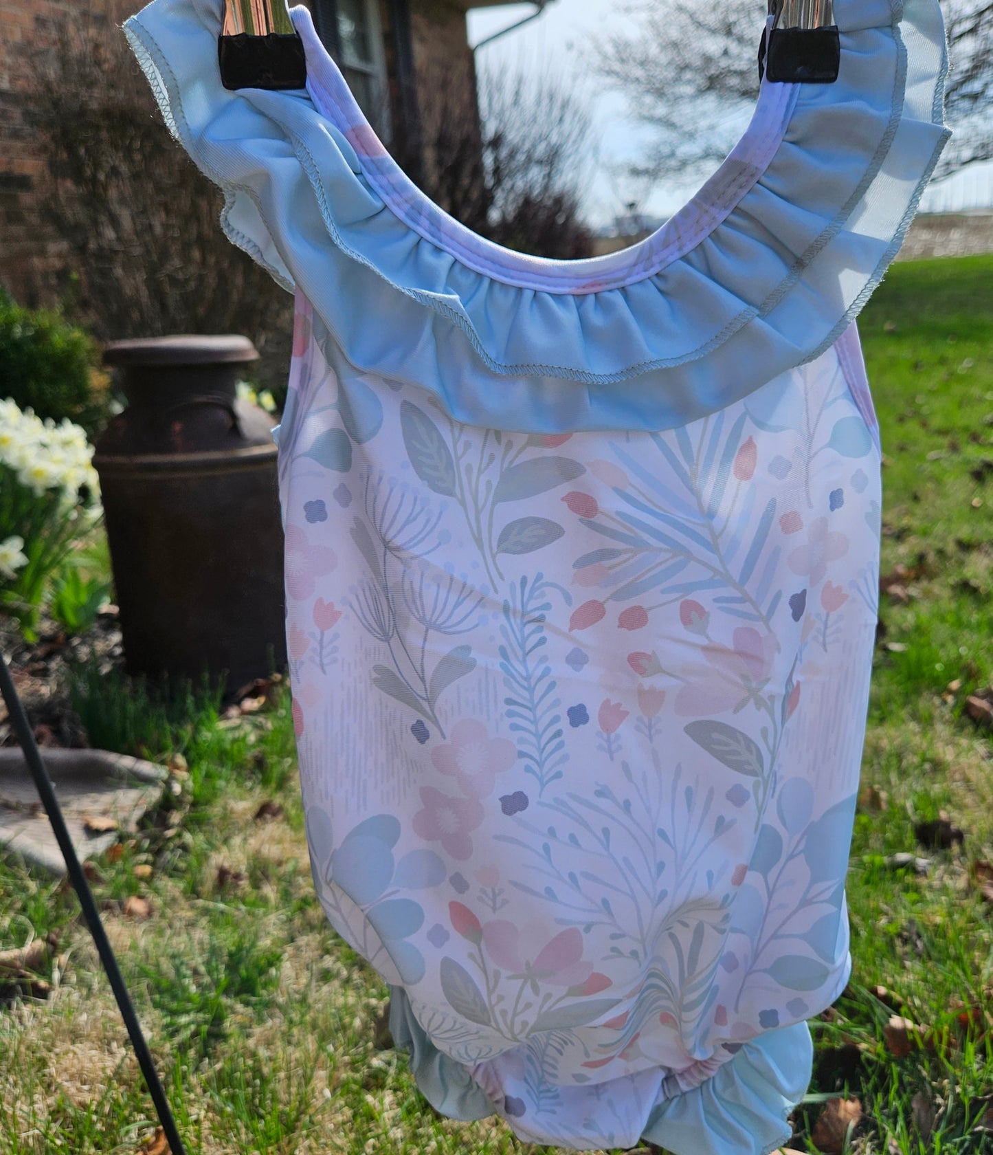 Blue floral ruffled swimsuit